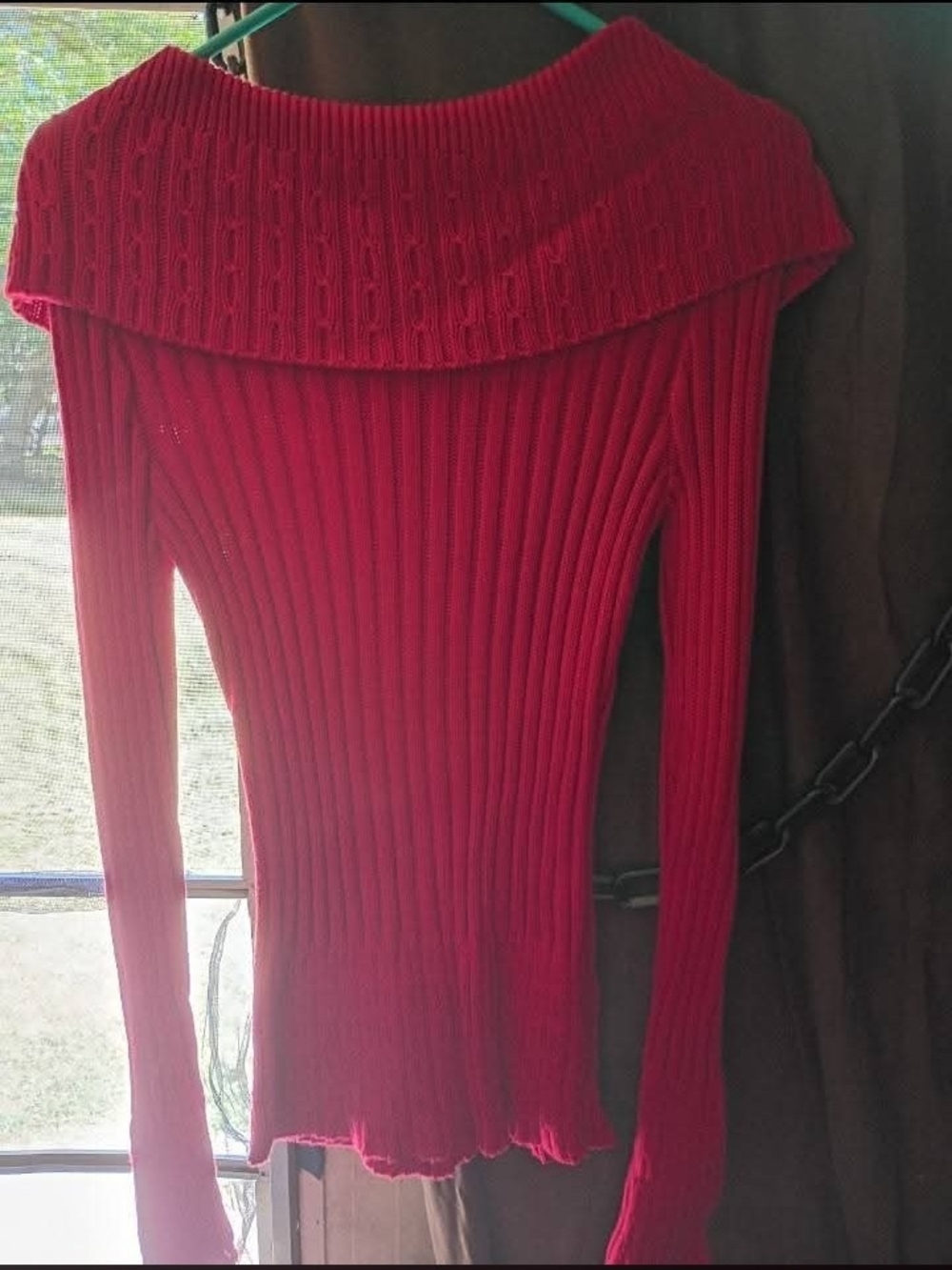 Cato Red Ribbed Off-the-Shoulder Foldover Sweater